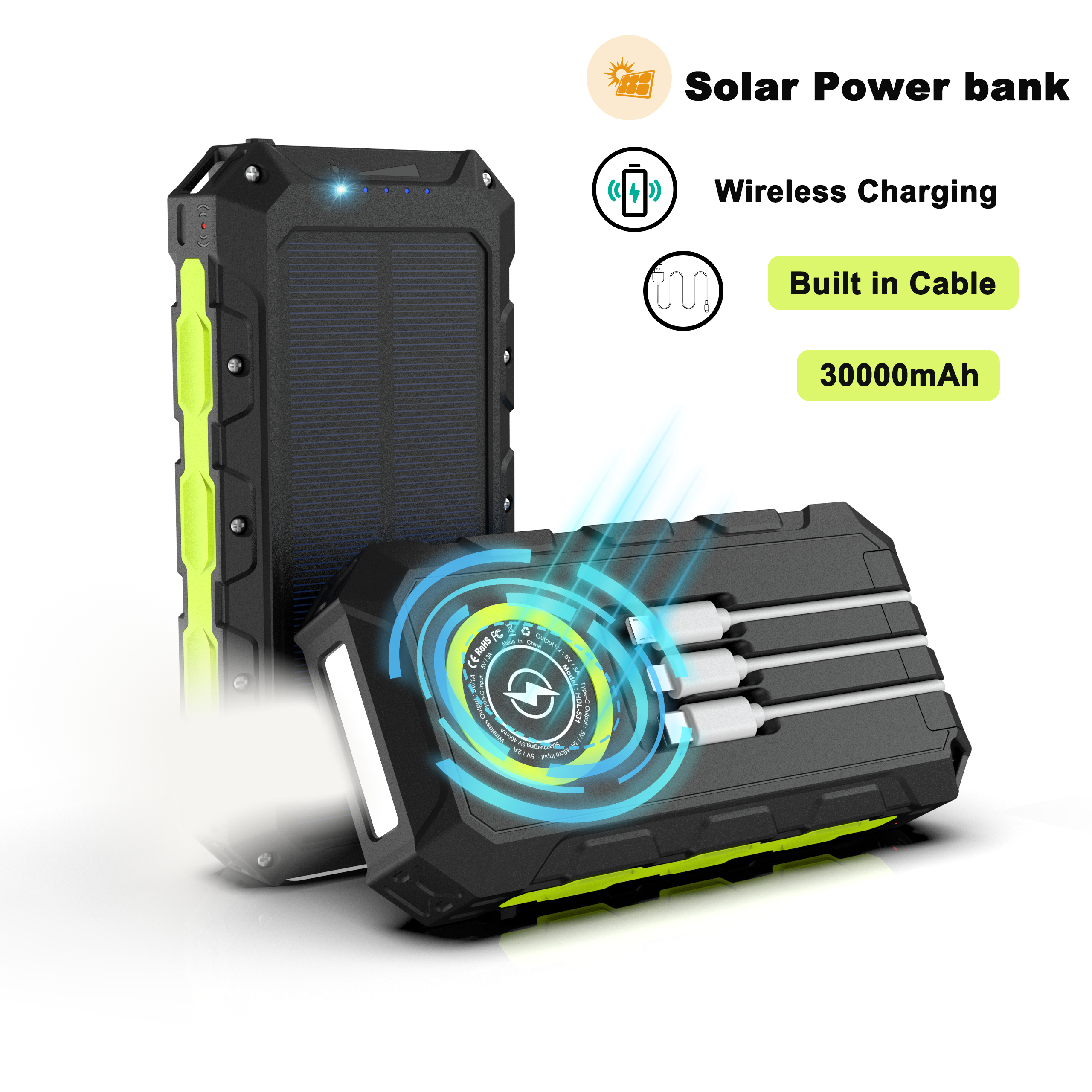Solar Emergency Charger - 30000mAh Power Bank Waterproof Solar Powerbank