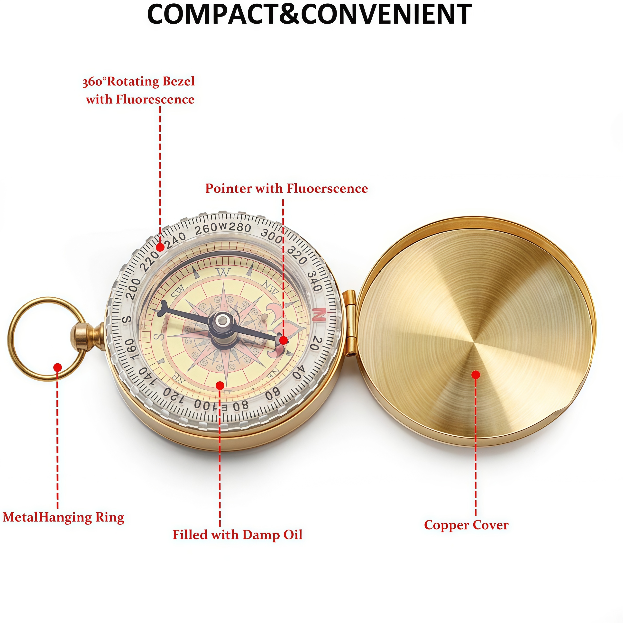 Brass Outdoor Compass - Gold C - Compass Lensatic avis et prix