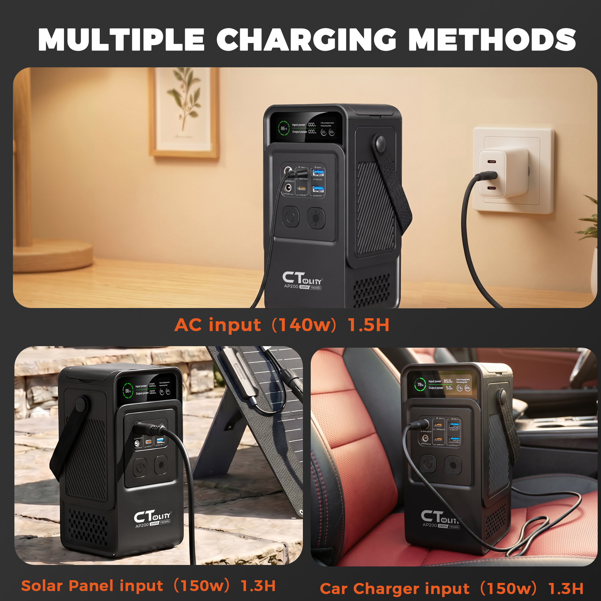 CTOLITY AP200 AP1000 Black sty - Solar Emergency Charger avis et prix